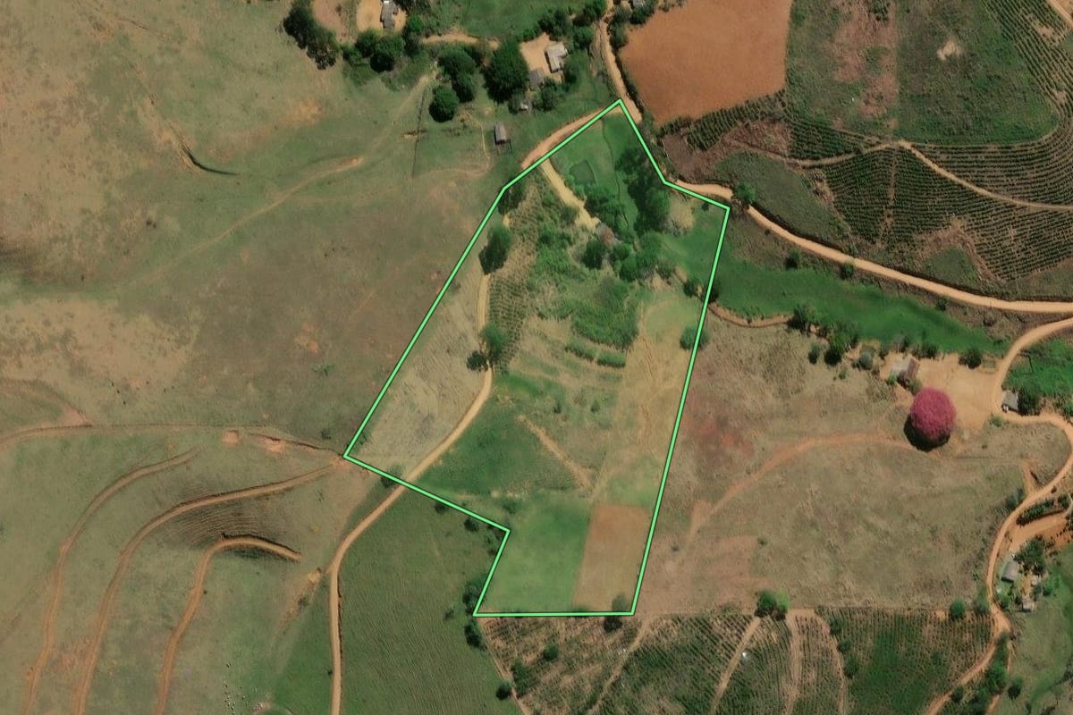 Imagem de satélite do imóvel rural em Porciúncula (RJ), com o contorno declarado no CAR desenhado por cima.