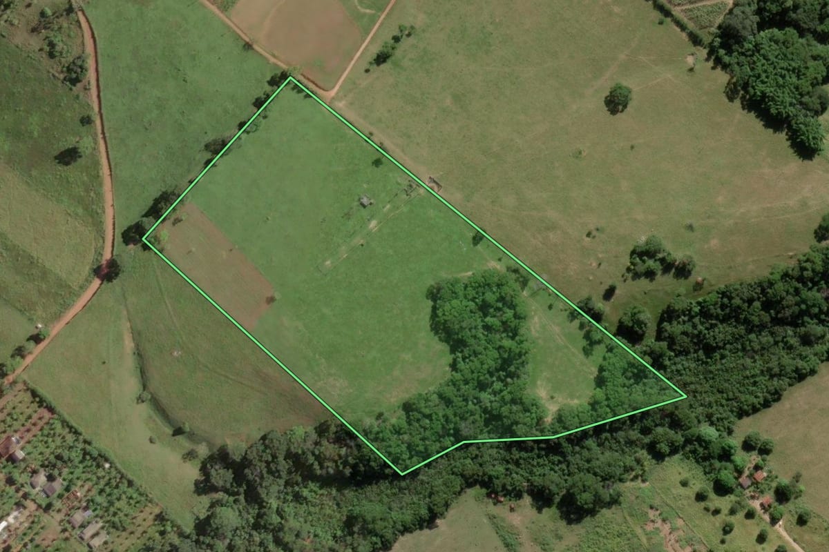 Imagem de satélite do imóvel rural em Quissamã (RJ), com o contorno declarado no CAR desenhado por cima.