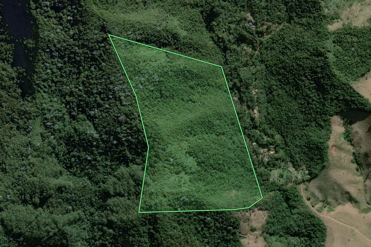 Imagem de satélite do imóvel rural em Resende (RJ), com o contorno declarado no CAR desenhado por cima.
