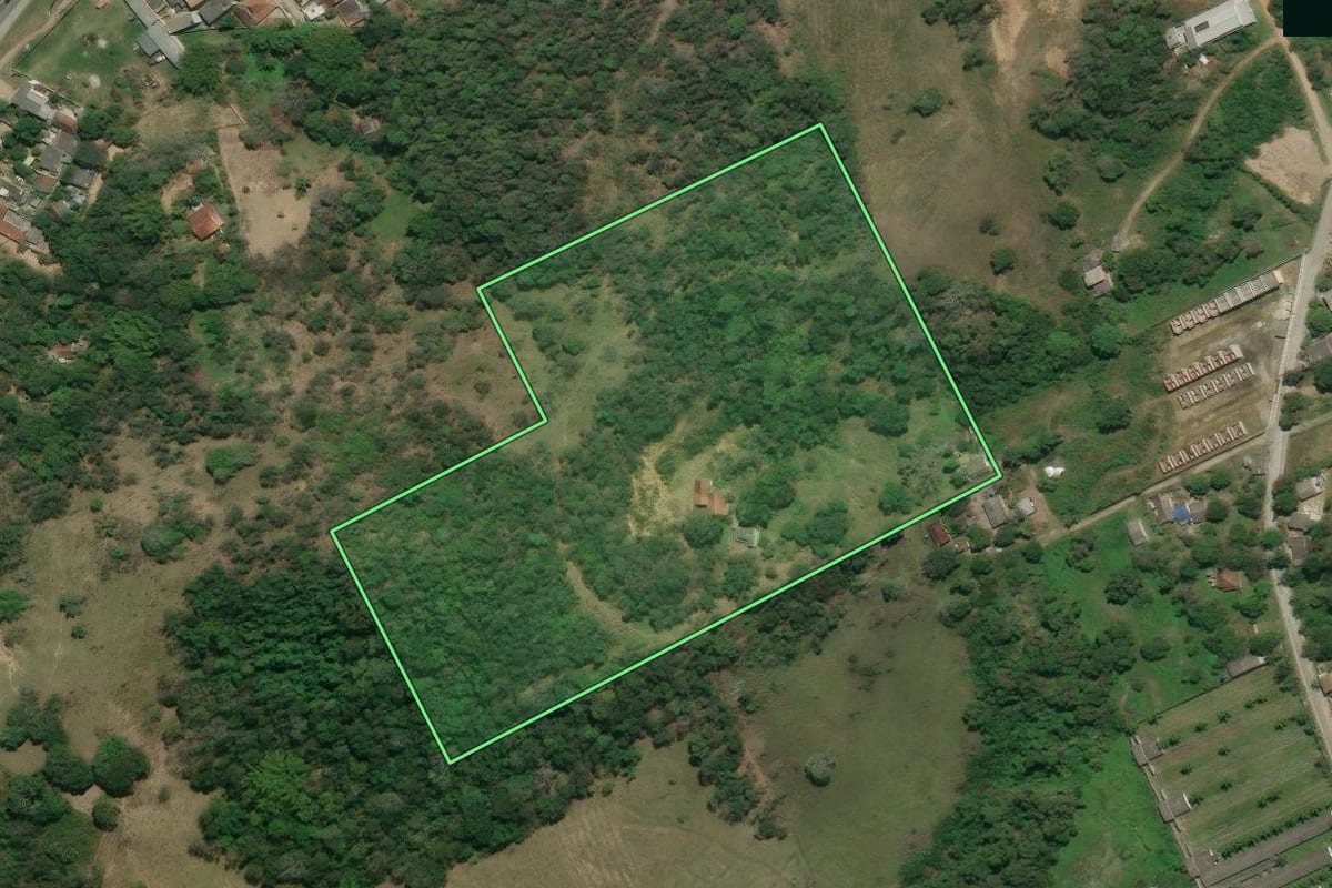Imagem de satélite do imóvel rural em Rio Bonito (RJ), com o contorno declarado no CAR desenhado por cima.