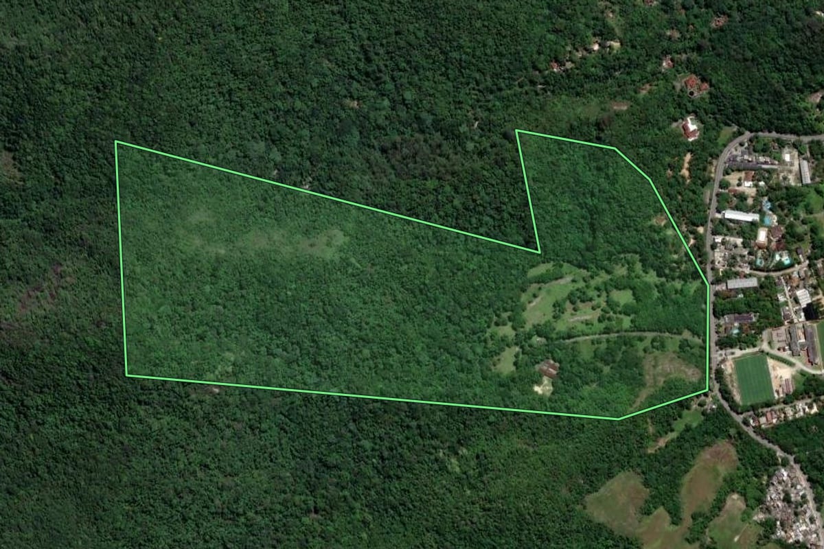 Imagem de satélite do imóvel rural em Rio de Janeiro (RJ), com o contorno declarado no CAR desenhado por cima.