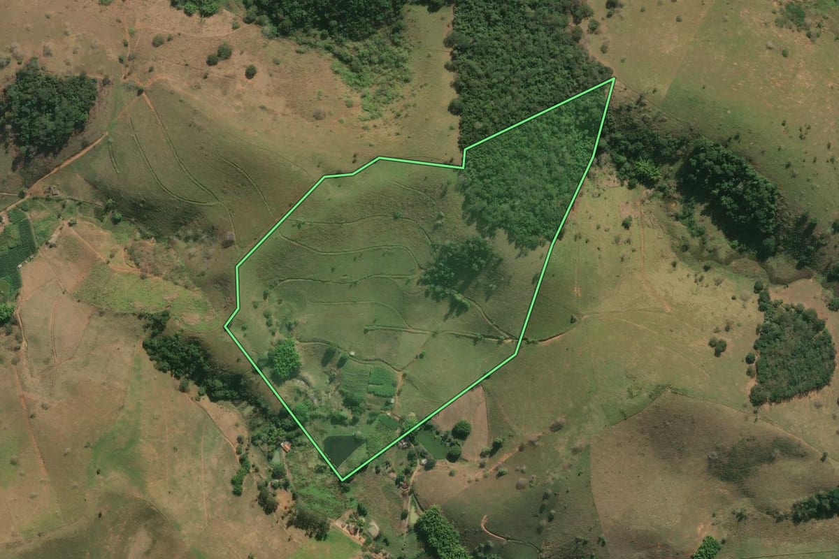 Imagem de satélite do imóvel rural em Santo Antônio de Pádua (RJ), com o contorno declarado no CAR desenhado por cima.