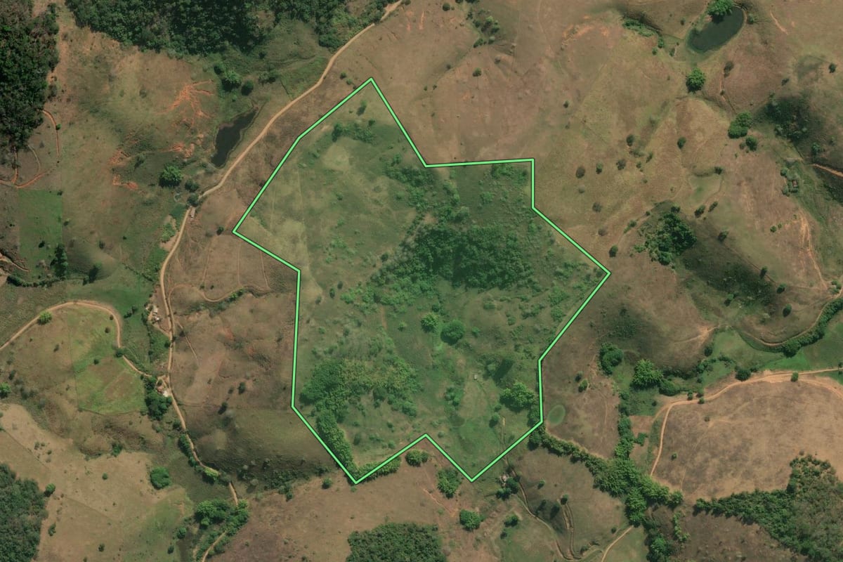 Imagem de satélite do imóvel rural em Santo Antônio de Pádua (RJ), com o contorno declarado no CAR desenhado por cima.
