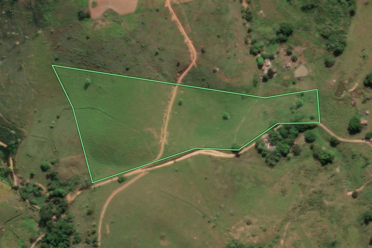 Imagem de satélite do imóvel rural em Santo Antônio de Pádua (RJ), com o contorno declarado no CAR desenhado por cima.