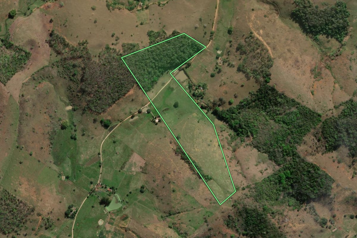 Imagem de satélite do imóvel rural em Santo Antônio de Pádua (RJ), com o contorno declarado no CAR desenhado por cima.