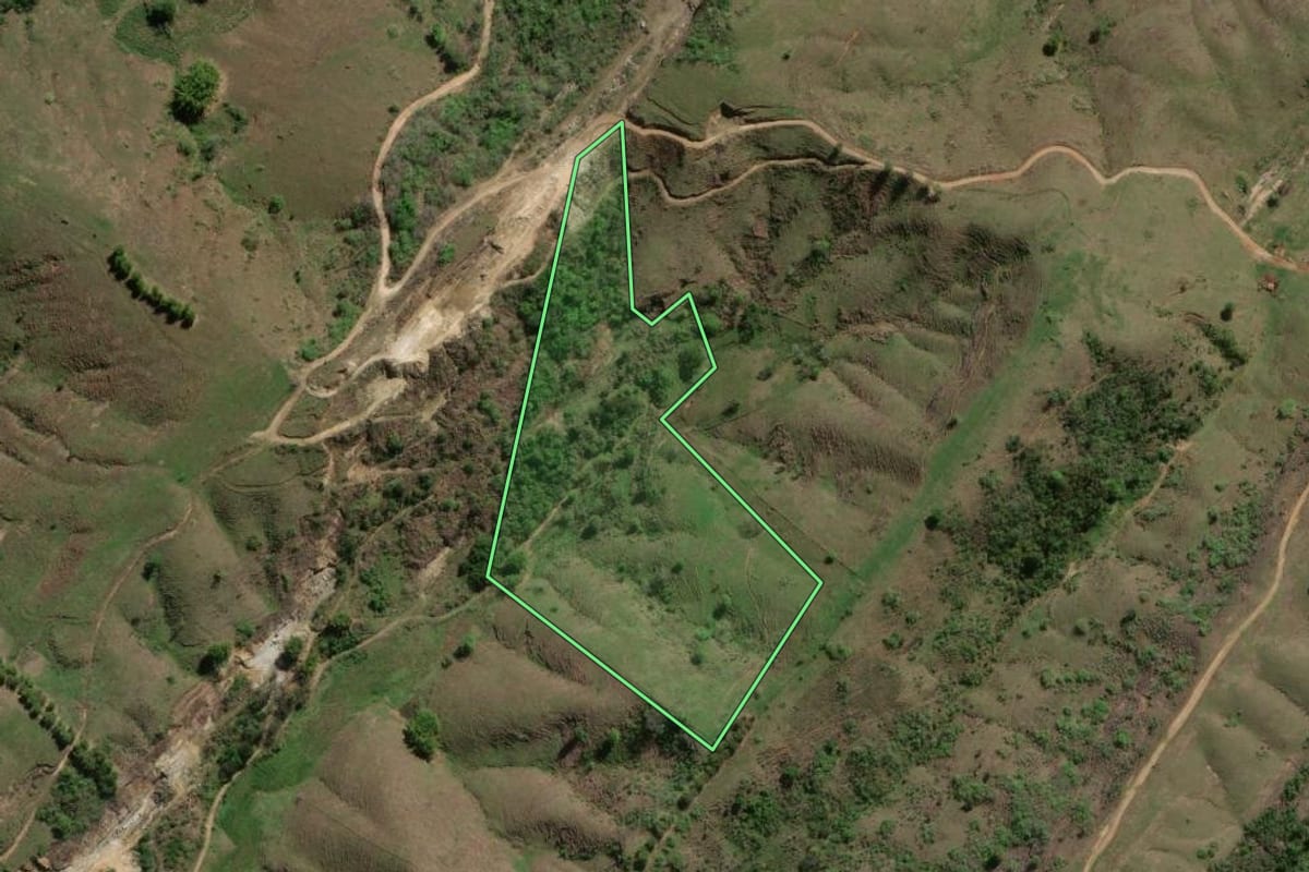 Imagem de satélite do imóvel rural em Santo Antônio de Pádua (RJ), com o contorno declarado no CAR desenhado por cima.