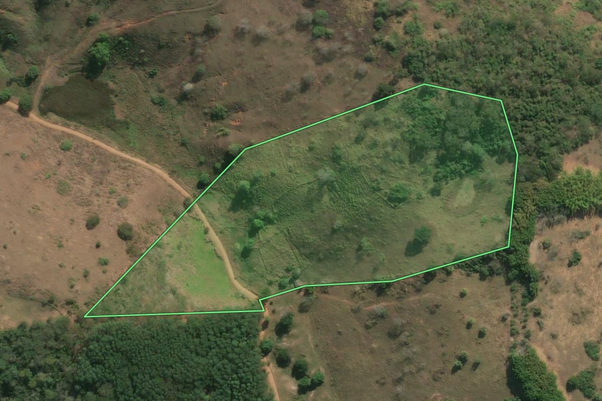 Imagem de satélite do imóvel rural em Santo Antônio de Pádua (RJ), com o contorno declarado no CAR desenhado por cima.