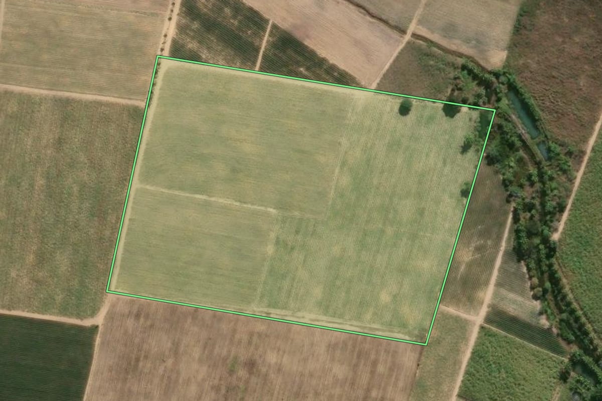Imagem de satélite do imóvel rural em São Francisco de Itabapoana (RJ), com o contorno declarado no CAR desenhado por cima.