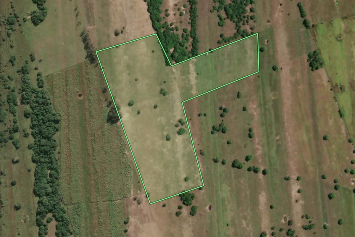 Imagem de satélite do imóvel rural em São Francisco de Itabapoana (RJ), com o contorno declarado no CAR desenhado por cima.