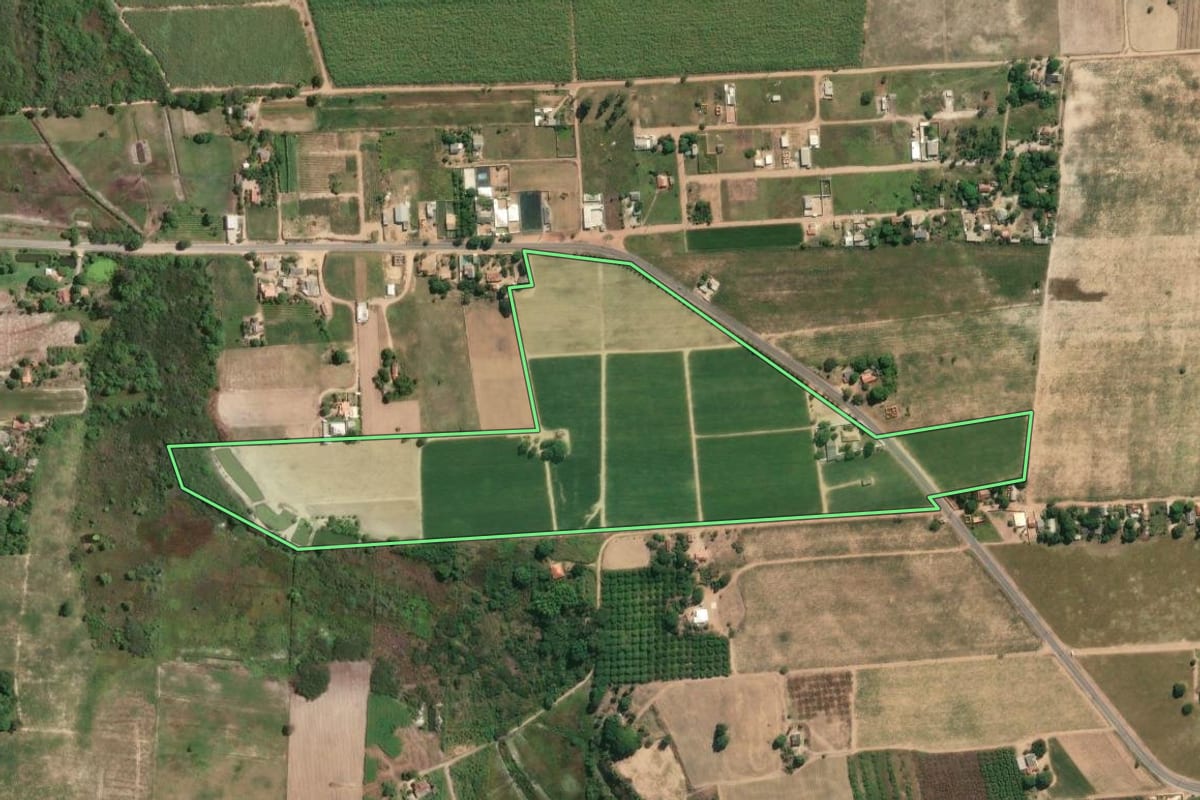 Imagem de satélite do imóvel rural em São Francisco de Itabapoana (RJ), com o contorno declarado no CAR desenhado por cima.