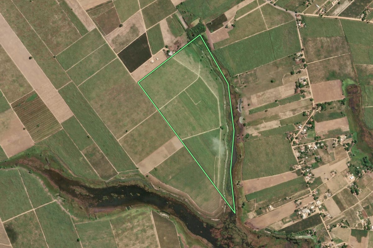 Imagem de satélite do imóvel rural em São Francisco de Itabapoana (RJ), com o contorno declarado no CAR desenhado por cima.