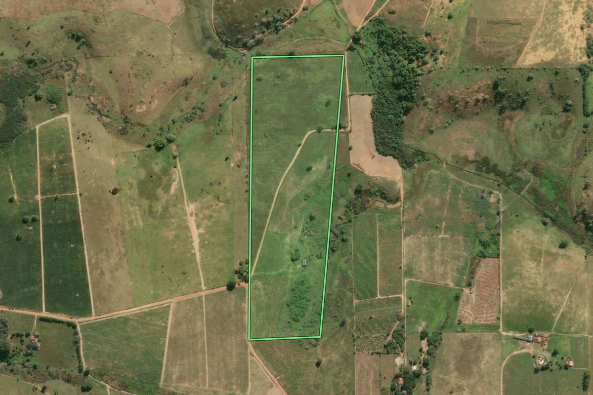 Imagem de satélite do imóvel rural em São Francisco de Itabapoana (RJ), com o contorno declarado no CAR desenhado por cima.