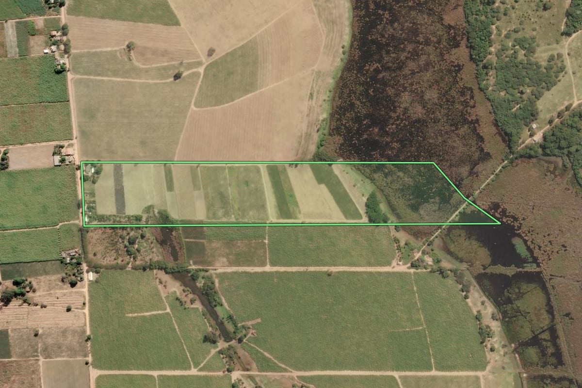 Imagem de satélite do imóvel rural em São Francisco de Itabapoana (RJ), com o contorno declarado no CAR desenhado por cima.