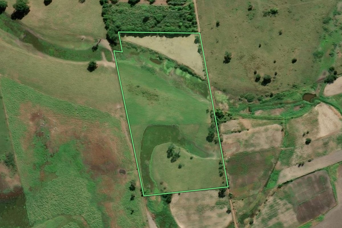 Imagem de satélite do imóvel rural em São Francisco de Itabapoana (RJ), com o contorno declarado no CAR desenhado por cima.