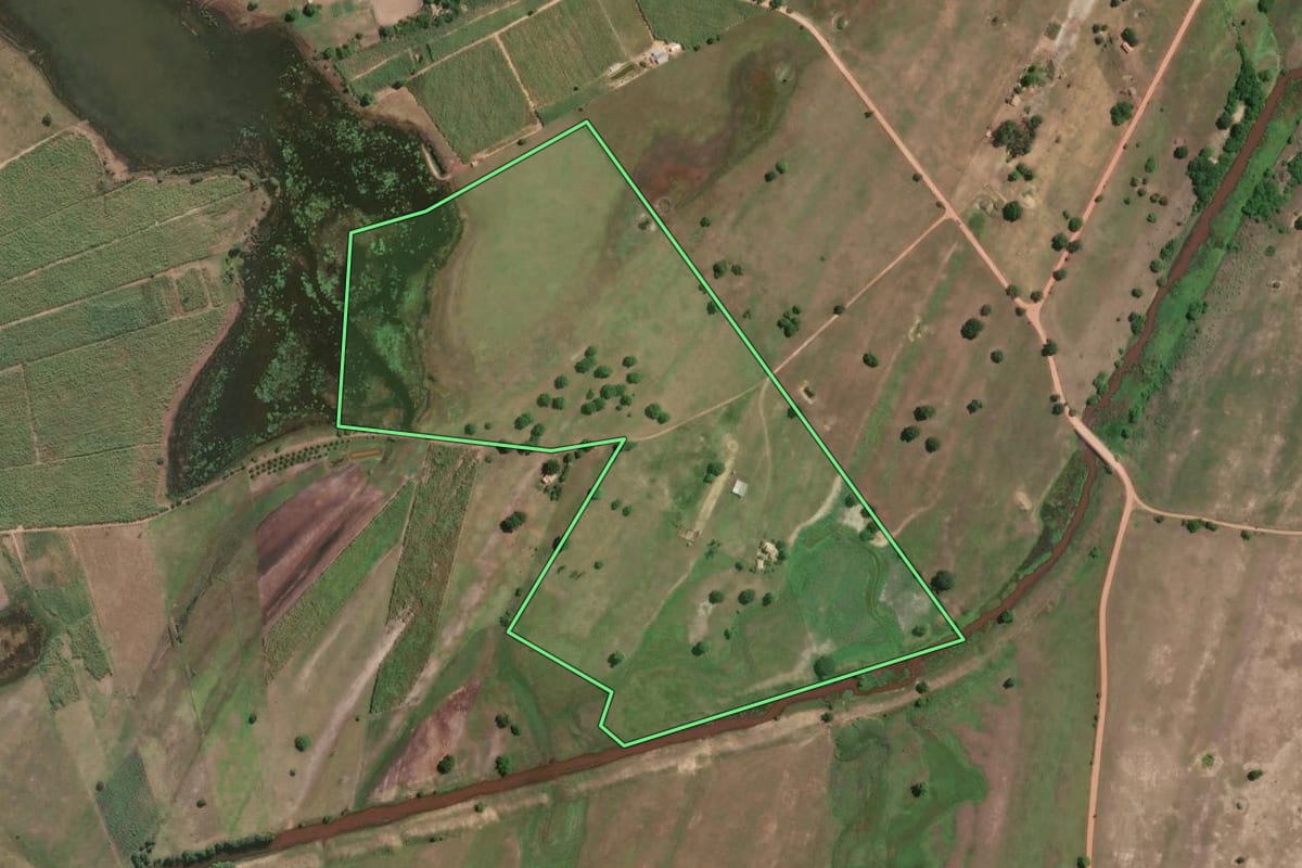 Imagem de satélite do imóvel rural em São Francisco de Itabapoana (RJ), com o contorno declarado no CAR desenhado por cima.