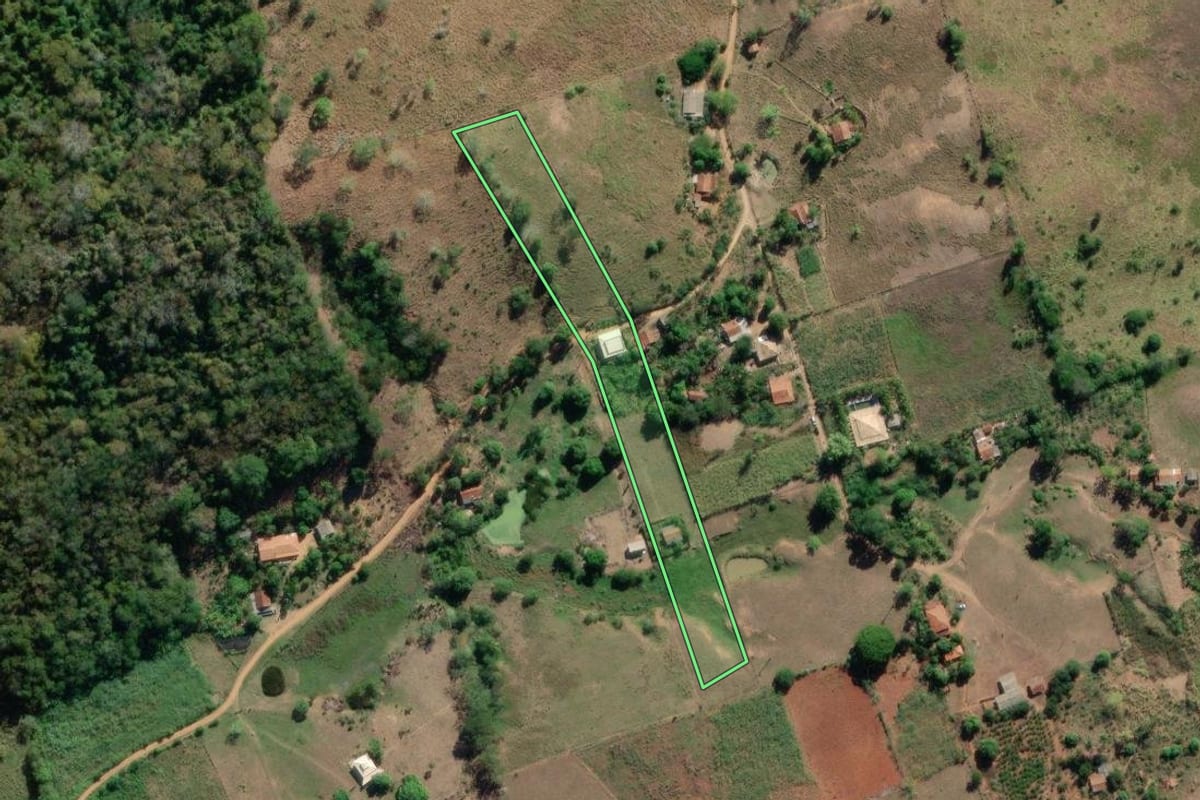 Imagem de satélite do imóvel rural em São Fidélis (RJ), com o contorno declarado no CAR desenhado por cima.