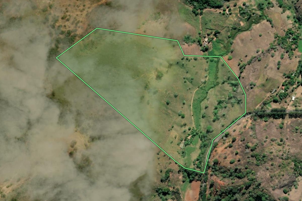 Imagem de satélite do imóvel rural em São Fidélis (RJ), com o contorno declarado no CAR desenhado por cima.