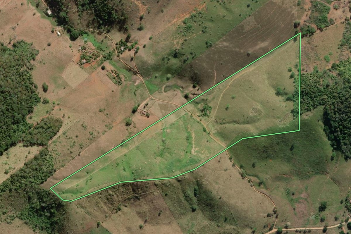 Imagem de satélite do imóvel rural em São Fidélis (RJ), com o contorno declarado no CAR desenhado por cima.
