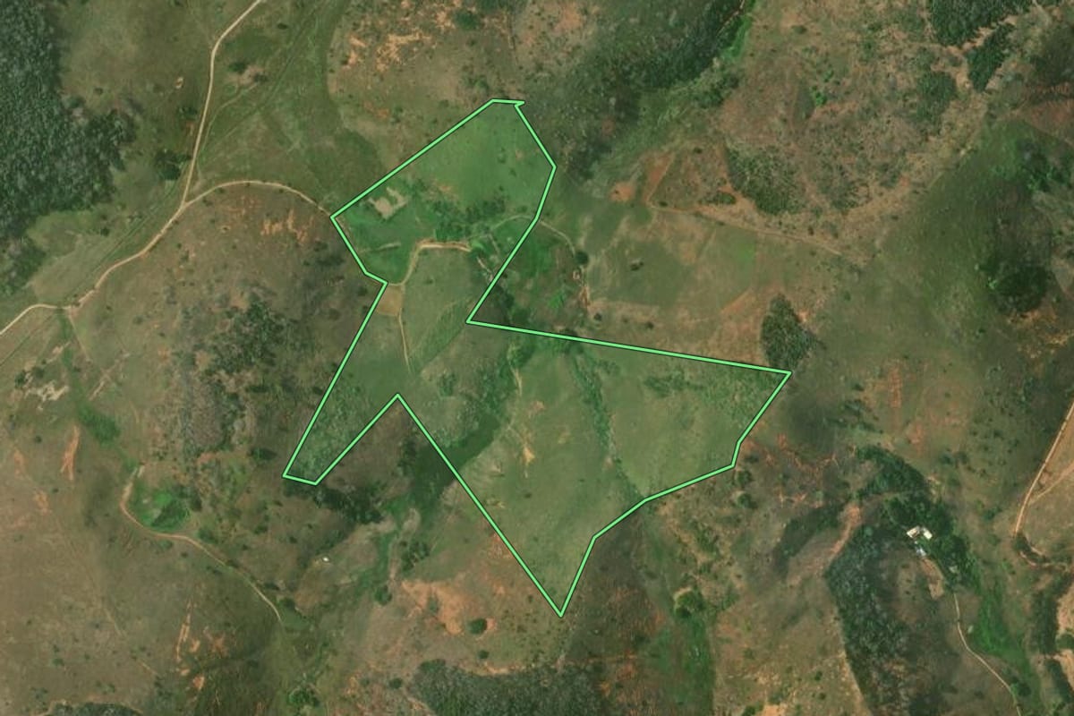 Imagem de satélite do imóvel rural em São Fidélis (RJ), com o contorno declarado no CAR desenhado por cima.
