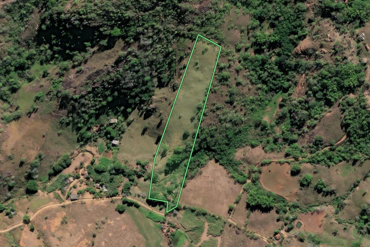 Imagem de satélite do imóvel rural em São Fidélis (RJ), com o contorno declarado no CAR desenhado por cima.