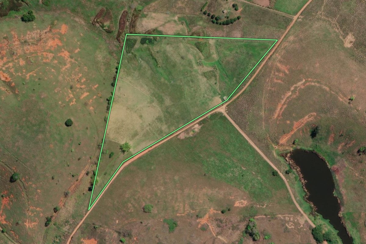 Imagem de satélite do imóvel rural em São Fidélis (RJ), com o contorno declarado no CAR desenhado por cima.