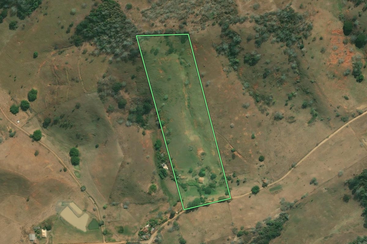 Imagem de satélite do imóvel rural em São Fidélis (RJ), com o contorno declarado no CAR desenhado por cima.