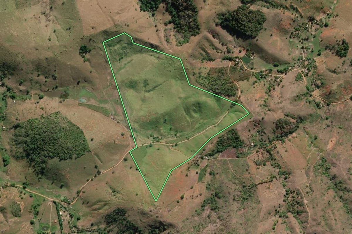 Imagem de satélite do imóvel rural em São Fidélis (RJ), com o contorno declarado no CAR desenhado por cima.