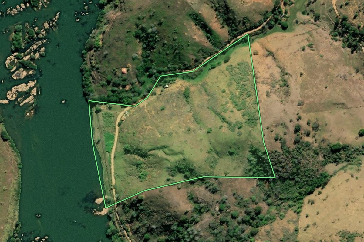Imagem de satélite do imóvel rural em São Fidélis (RJ), com o contorno declarado no CAR desenhado por cima.