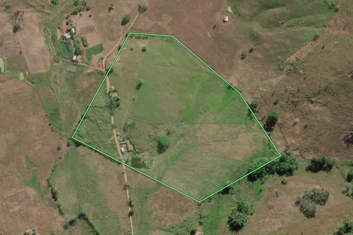 Imagem de satélite do imóvel rural em São Fidélis (RJ), com o contorno declarado no CAR desenhado por cima.