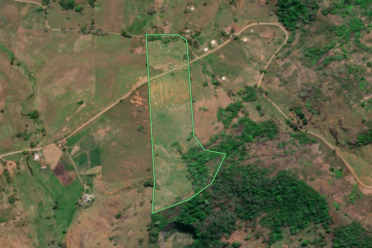 Imagem de satélite do imóvel rural em São Fidélis (RJ), com o contorno declarado no CAR desenhado por cima.