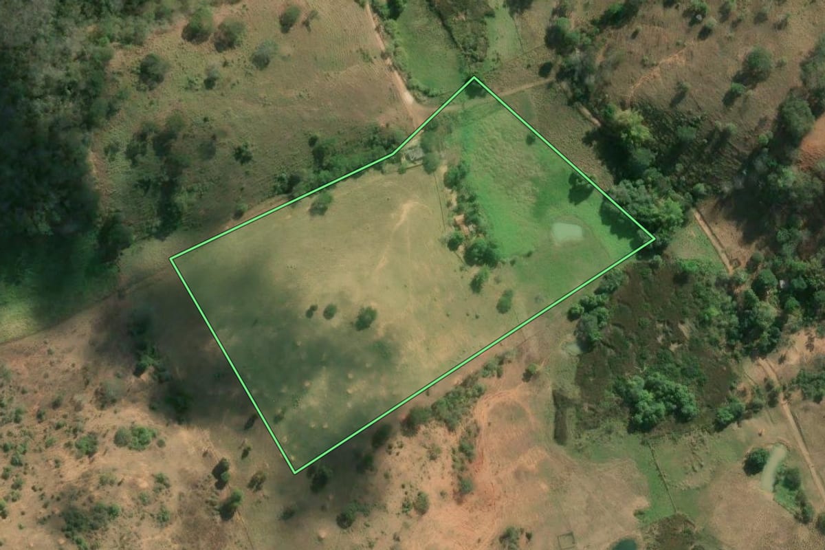 Imagem de satélite do imóvel rural em São Fidélis (RJ), com o contorno declarado no CAR desenhado por cima.