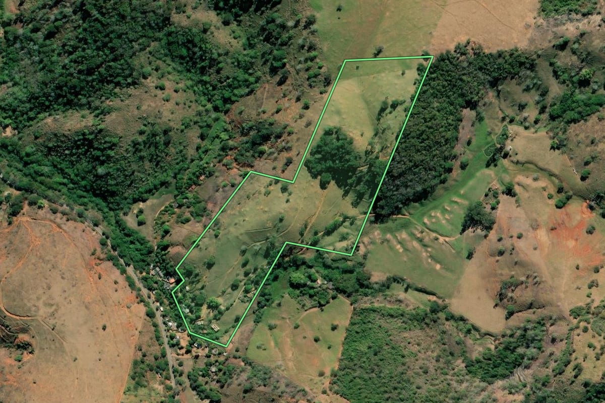 Imagem de satélite do imóvel rural em São Fidélis (RJ), com o contorno declarado no CAR desenhado por cima.