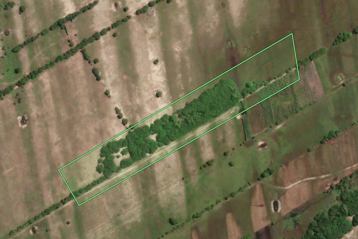 Imagem de satélite do imóvel rural em São João da Barra (RJ), com o contorno declarado no CAR desenhado por cima.