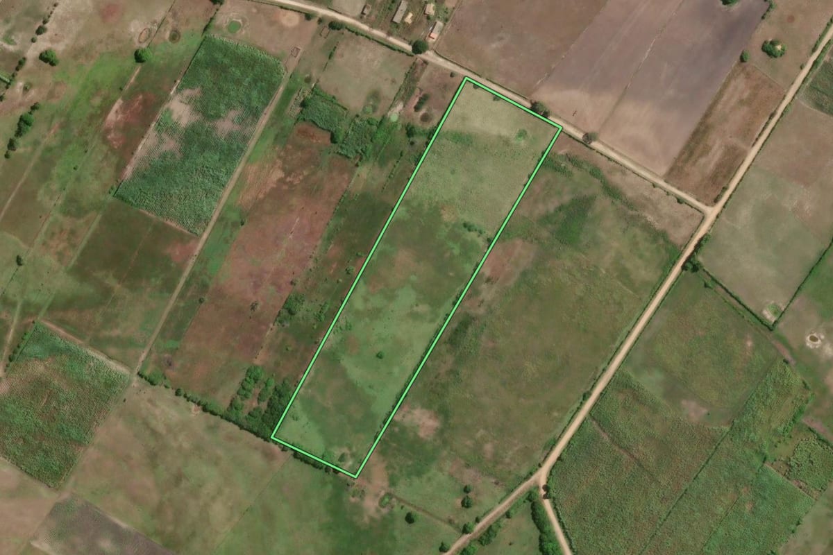 Imagem de satélite do imóvel rural em São João da Barra (RJ), com o contorno declarado no CAR desenhado por cima.