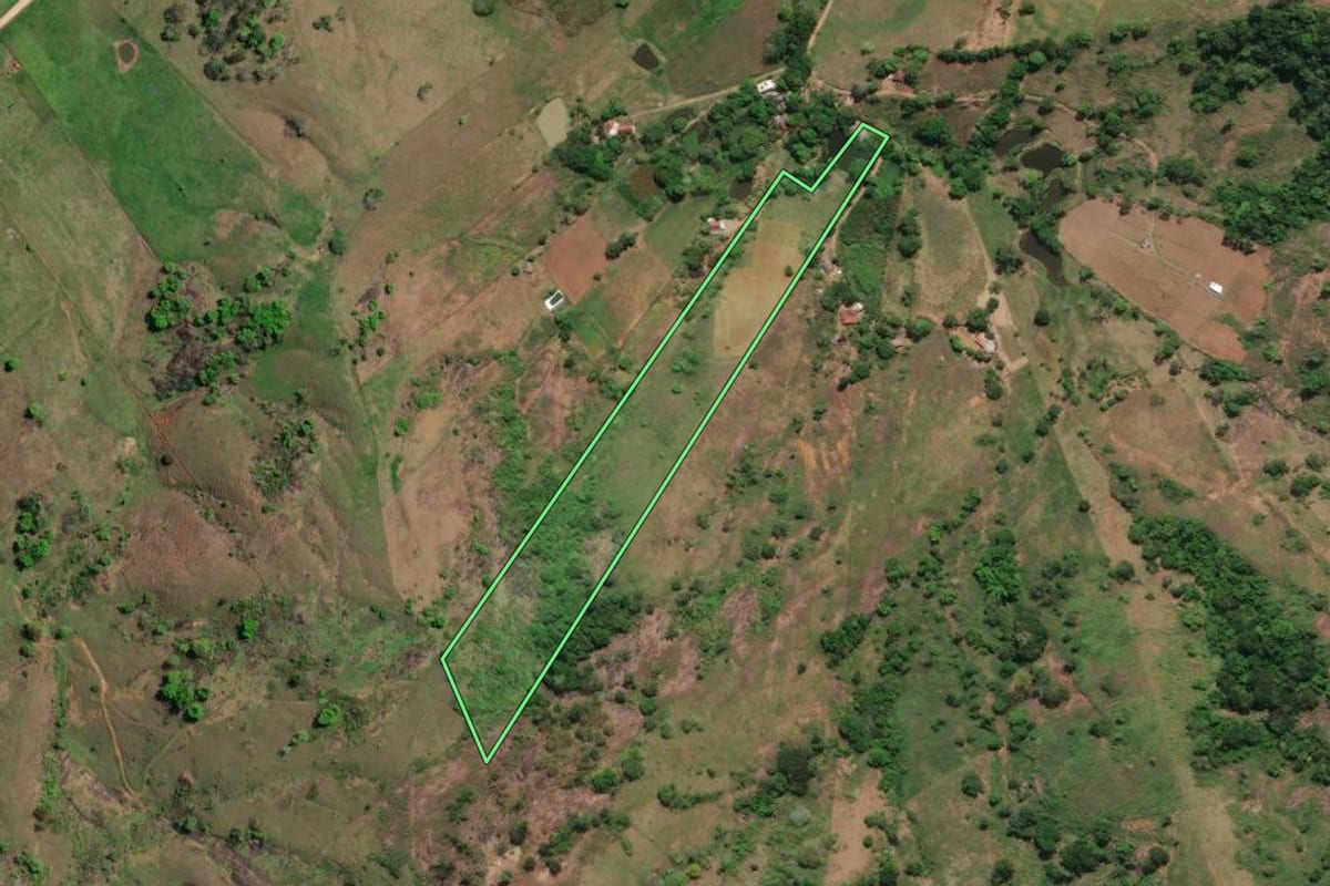 Imagem de satélite do imóvel rural em São José de Ubá (RJ), com o contorno declarado no CAR desenhado por cima.