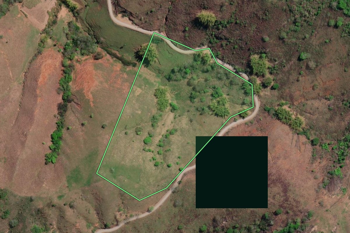 Imagem de satélite do imóvel rural em São Sebastião do Alto (RJ), com o contorno declarado no CAR desenhado por cima.
