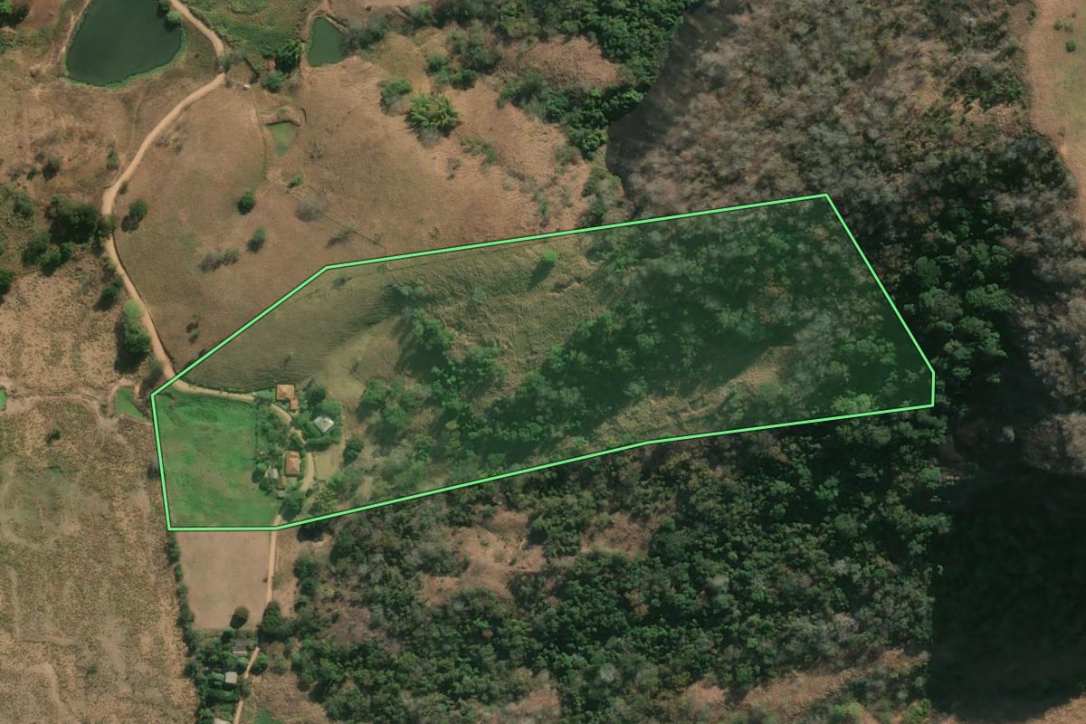 Imagem de satélite do imóvel rural em São Sebastião do Alto (RJ), com o contorno declarado no CAR desenhado por cima.