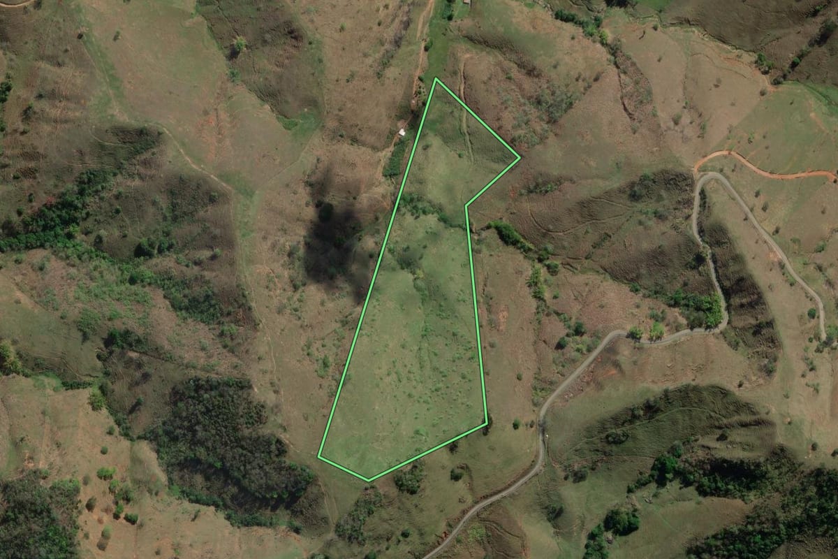 Imagem de satélite do imóvel rural em São Sebastião do Alto (RJ), com o contorno declarado no CAR desenhado por cima.