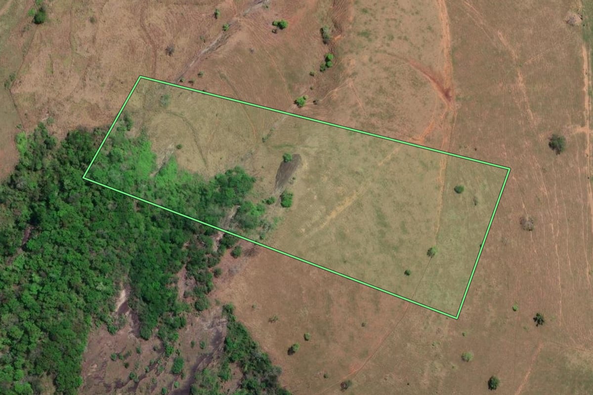 Imagem de satélite do imóvel rural em São Sebastião do Alto (RJ), com o contorno declarado no CAR desenhado por cima.