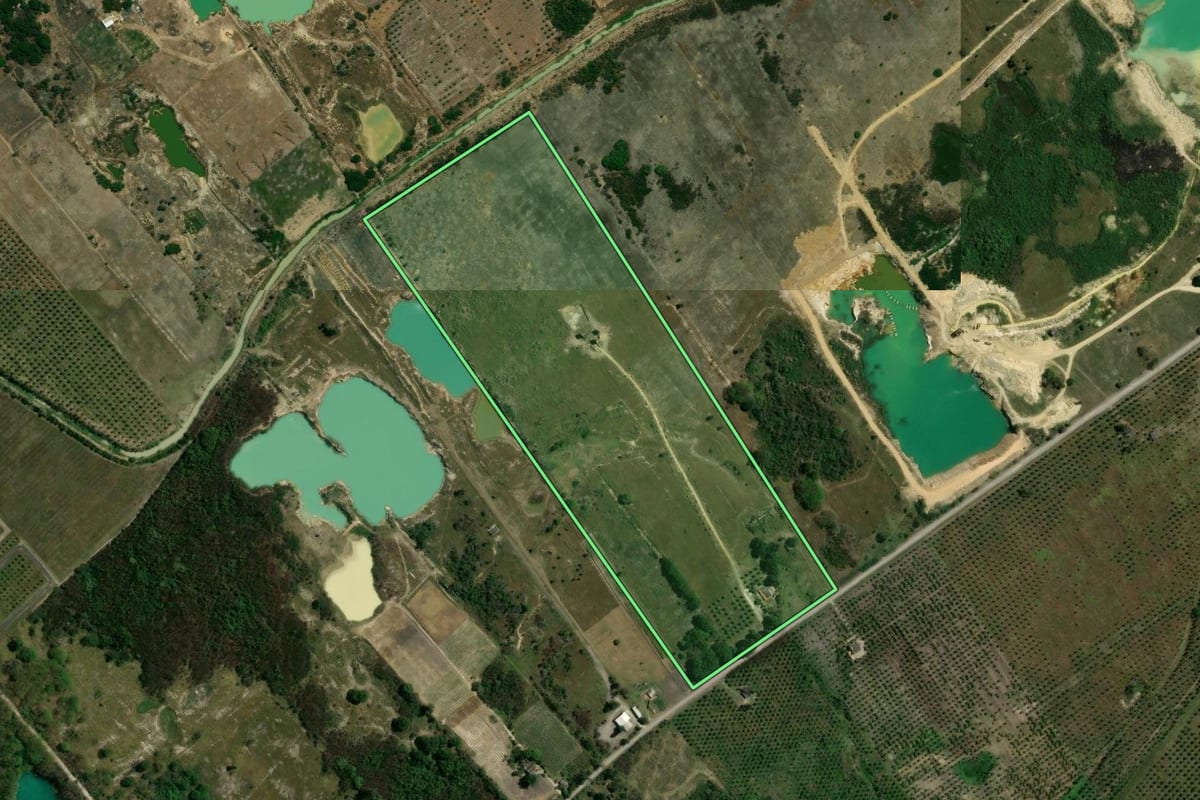 Imagem de satélite do imóvel rural em Seropédica (RJ), com o contorno declarado no CAR desenhado por cima.