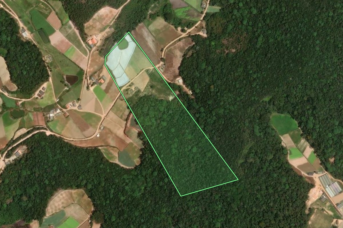 Imagem de satélite do imóvel rural em Sumidouro (RJ), com o contorno declarado no CAR desenhado por cima.