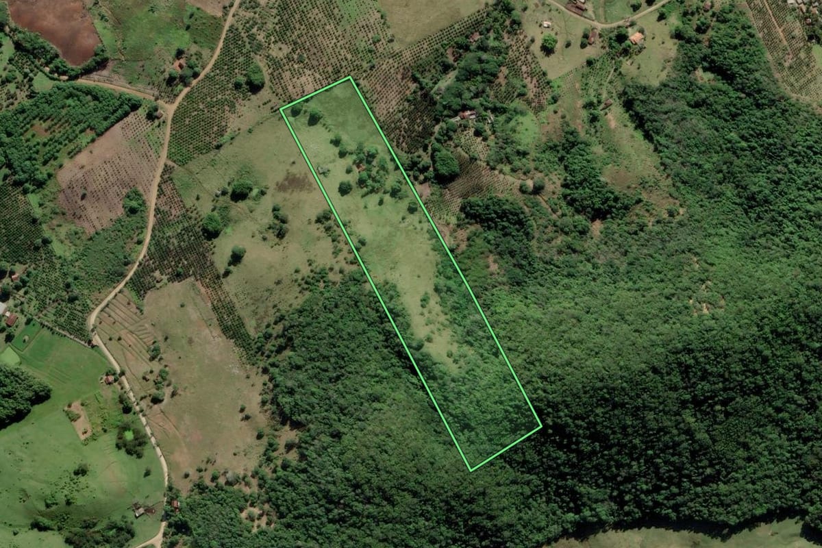 Imagem de satélite do imóvel rural em Tanguá (RJ), com o contorno declarado no CAR desenhado por cima.