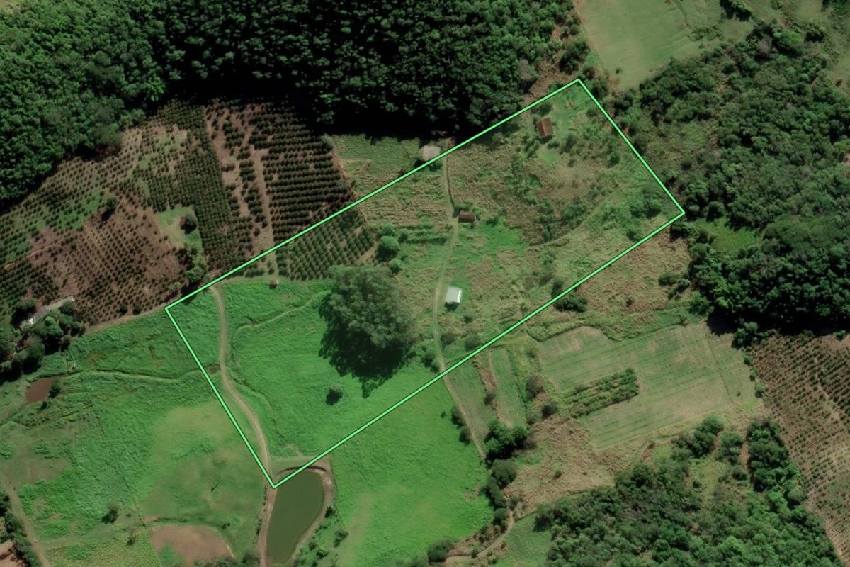 Imagem de satélite do imóvel rural em Tanguá (RJ), com o contorno declarado no CAR desenhado por cima.