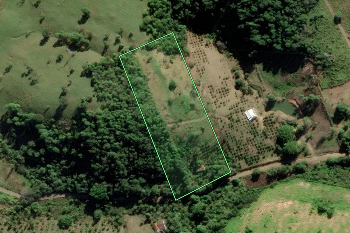 Imagem de satélite do imóvel rural em Tanguá (RJ), com o contorno declarado no CAR desenhado por cima.