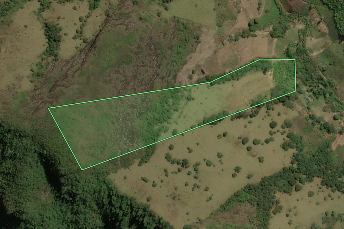 Imagem de satélite do imóvel rural em Trajano de Moraes (RJ), com o contorno declarado no CAR desenhado por cima.