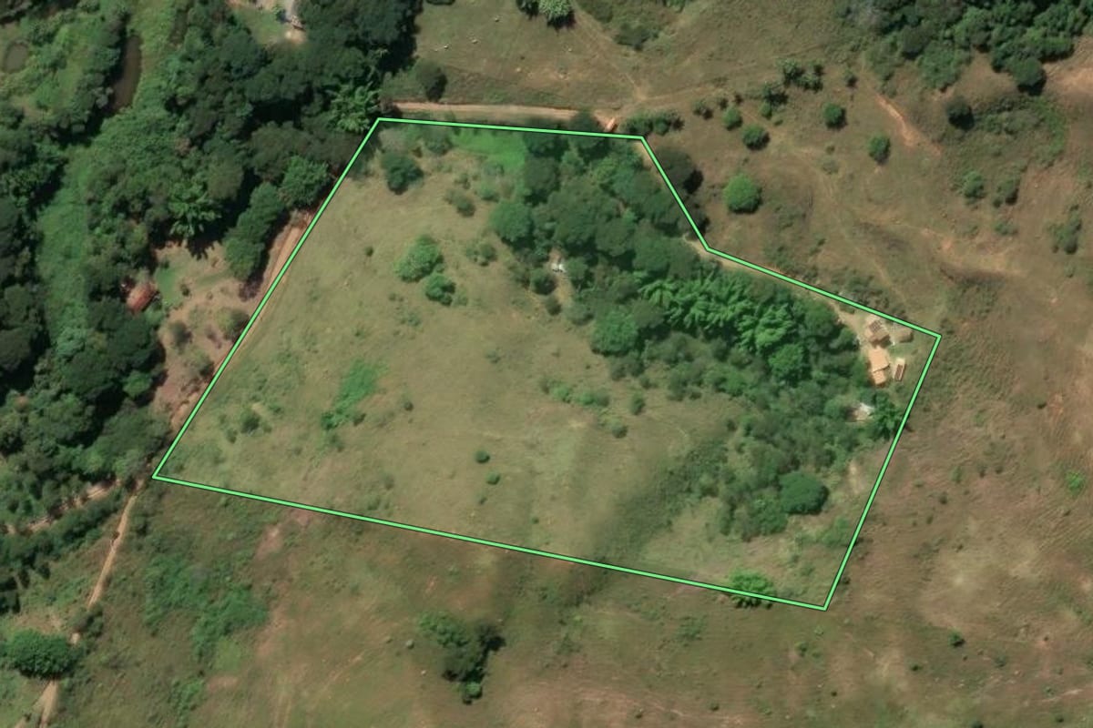 Imagem de satélite do imóvel rural em Valença (RJ), com o contorno declarado no CAR desenhado por cima.
