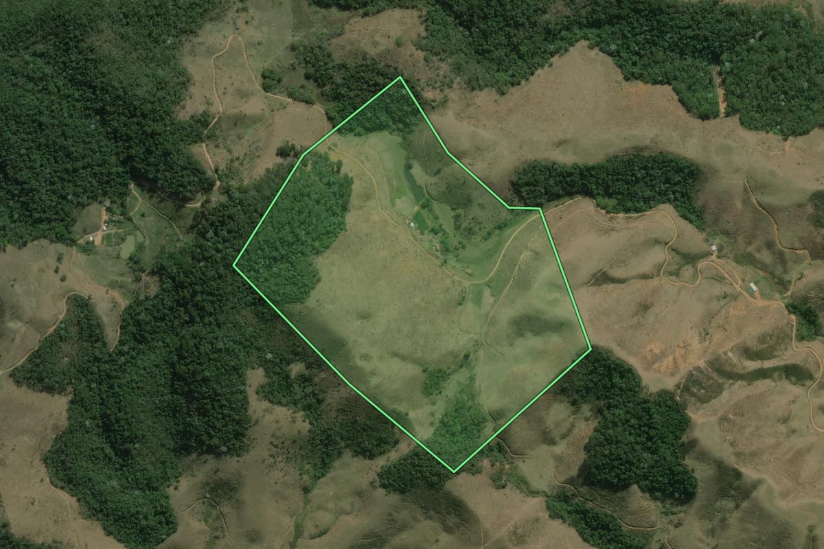 Imagem de satélite do imóvel rural em Valença (RJ), com o contorno declarado no CAR desenhado por cima.