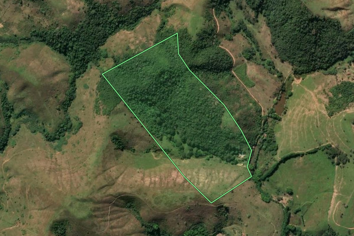 Imagem de satélite do imóvel rural em Valença (RJ), com o contorno declarado no CAR desenhado por cima.