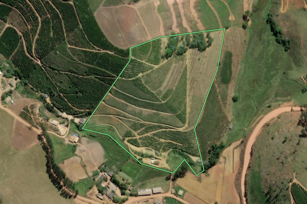 Imagem de satélite do imóvel rural em Varre-Sai (RJ), com o contorno declarado no CAR desenhado por cima.
