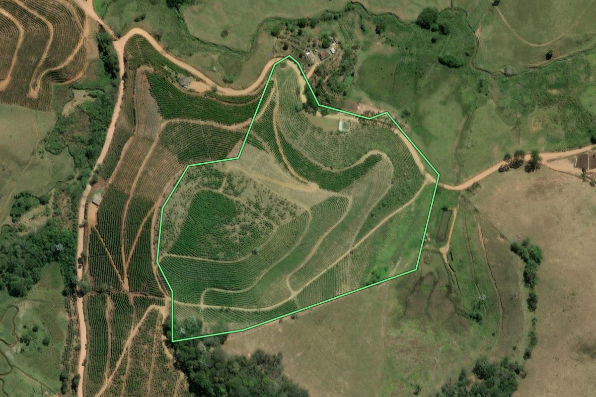 Imagem de satélite do imóvel rural em Varre-Sai (RJ), com o contorno declarado no CAR desenhado por cima.